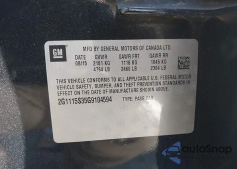 2016 Chevrolet Impala 2Lt from USA, damaged, VIN 2G1115S35G9104594